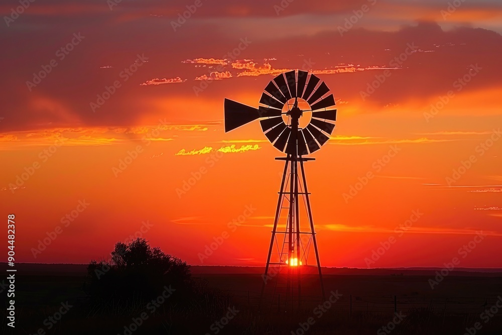 Farm Windmill at Sunset in Argentina. Texas Style Westernmill Embracing Green Energy Farm Windmill at Sunset in Argentina. Texas Style Westernmill Embracing Green Energy