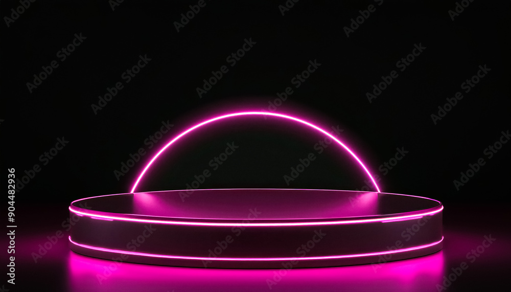 Pink Neon Light Circle Above Round Platform Pink Neon Light Circle Above Round Platform
