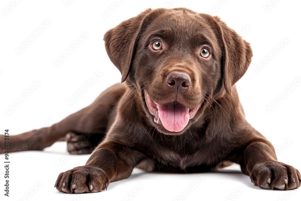 Chocolate Lab Happy. Adorable Puppy of Labrador Retriever Breed in Sweet Brown Portrait Chocolate Lab Happy. Adorable Puppy of Labrador Retriever Breed in Sweet Brown Portrait
