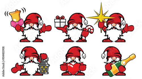 Set of cute Gnomes Santa Claus for Christmas decoration banner design. Vector cartoon illustration on transparent background