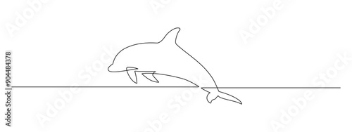 One continuous line drawing of dolphin. Sea animal in wildlife in simple linear style. Summer concept in Editable stroke. Doodle contour vector illustration