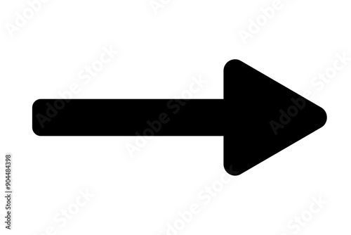 Black straight arrow with rounded edges pointing to the right. Isolated image