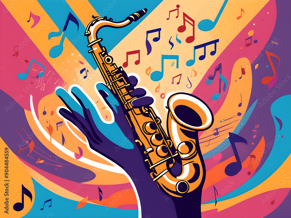 Naklejka premium Abstract saxophone and vibrant design