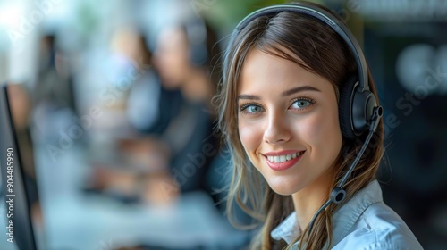 Smiling Customer Service Representative Wearing Headset - Photo