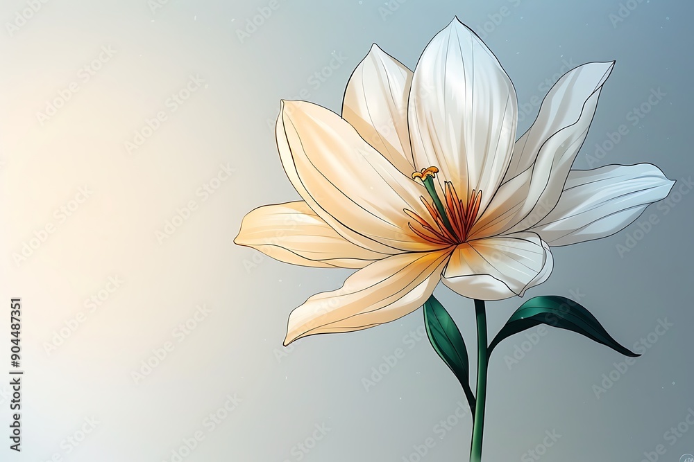 A minimalist illustration of a delicate flower against a soft, light background.