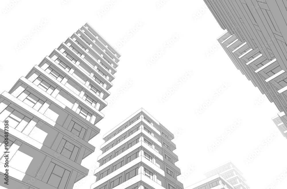 Architectural sketch of a buildings 3d rendering Architectural sketch of a buildings 3d rendering