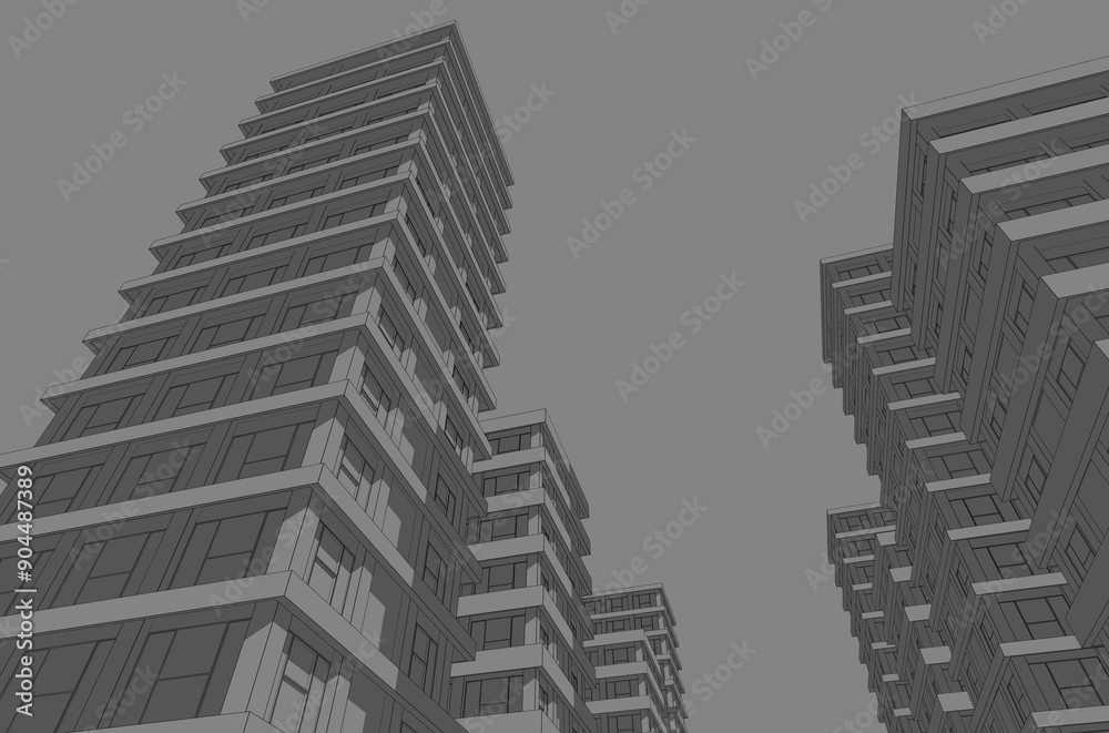 Architectural sketch of a buildings 3d rendering Architectural sketch of a buildings 3d rendering