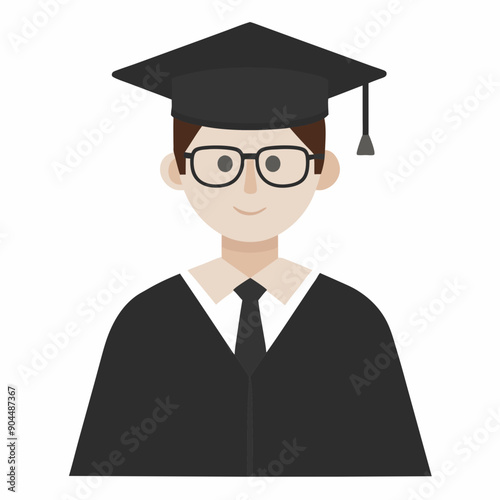 Graduation Day Man in Glasses Wearing Black Gown and Graduation Hat - A Celebratory Moment photo