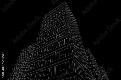 Architectural sketch of a buildings 3d rendering 