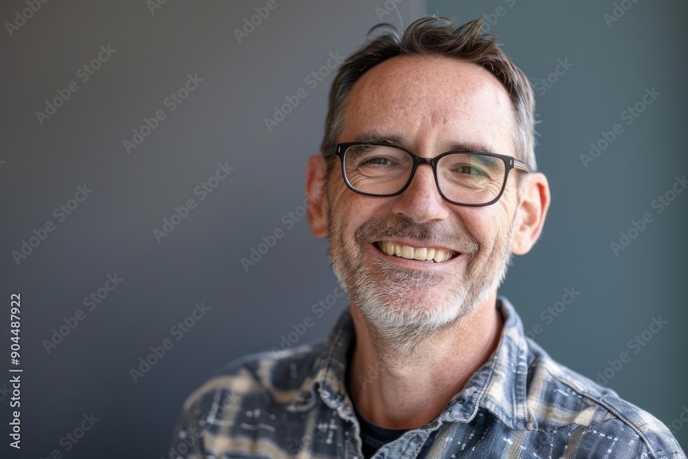 Happy and smiling middle aged man with glasses is having fun Happy and smiling middle aged man with glasses is having fun