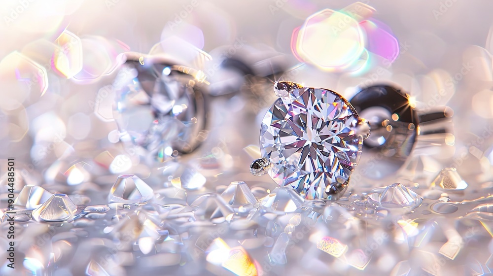 Fototapeta premium A close-up of diamond earrings surrounded by sparkling light and reflections