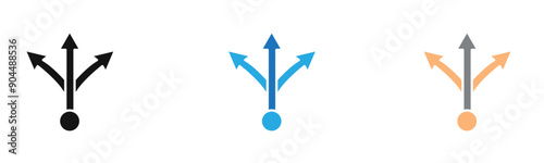 3 arrow way icon outline collection or set  in black and white