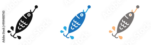 Bait Fishing Minnow icon outline collection or set  in black and white