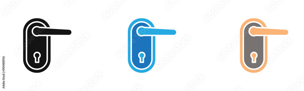 Door knob icon outline collection or set in black and white Door knob icon outline collection or set in black and white