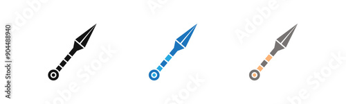 Kunai throwing knife icon outline collection or set  in black and white