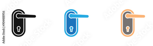 Door knob icon outline collection or set  in black and white