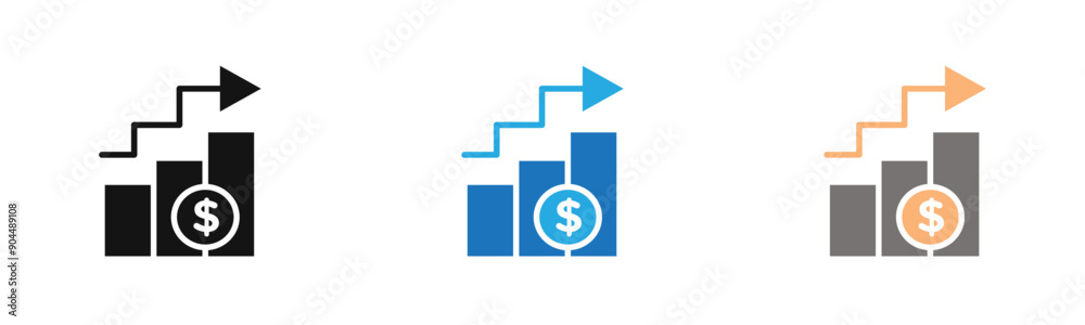 Rise price icon outline collection or set in black and white Rise price icon outline collection or set in black and white