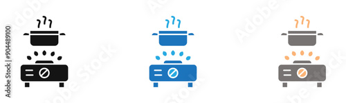 Burner Gas Stove icon outline collection or set  in black and white