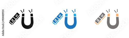 magnet icon outline collection or set  in black and white