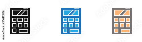 Calculator icon outline collection or set  in black and white