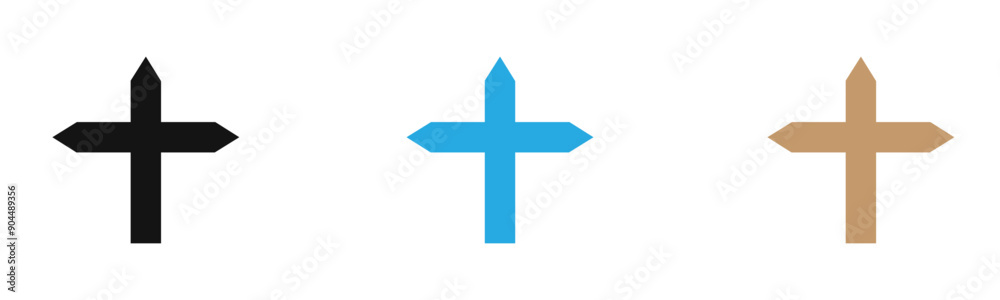 Christian Cross icon outline collection or set in black and white Christian Cross icon outline collection or set in black and white