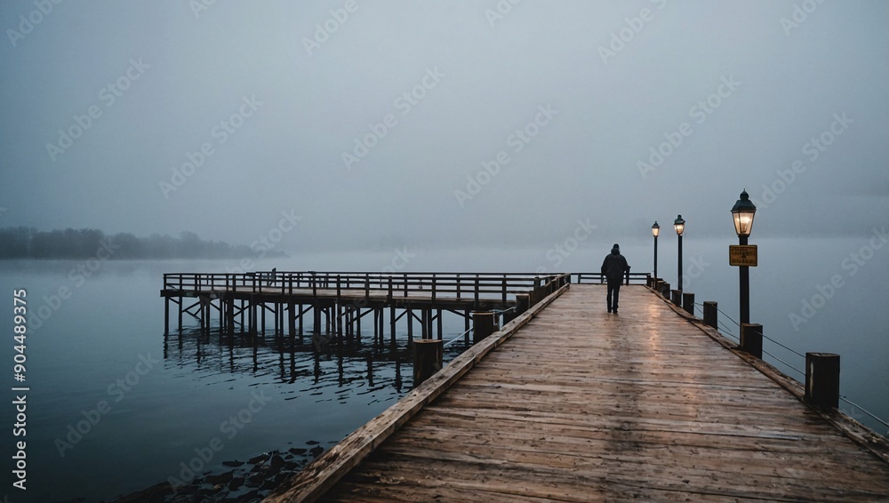 Foggy morning pier emerging from the haze Foggy morning pier emerging from the haze
