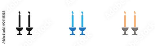 Shabbat candles icon outline collection or set  in black and white