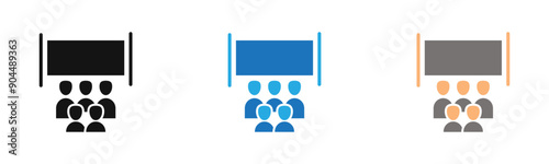 cinema audience icon outline collection or set  in black and white