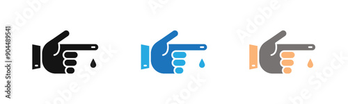 Hand with blood drop icon outline collection or set  in black and white
