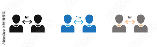 Social distancing icon outline collection or set  in black and white