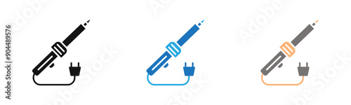 Soldering iron icon outline collection or set  in black and white