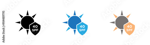 Sun protection factor 40 icon outline collection or set  in black and white