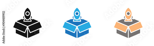 Product release icon outline collection or set  in black and white
