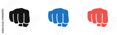 punch fist hand icon outline collection or set  in black and white