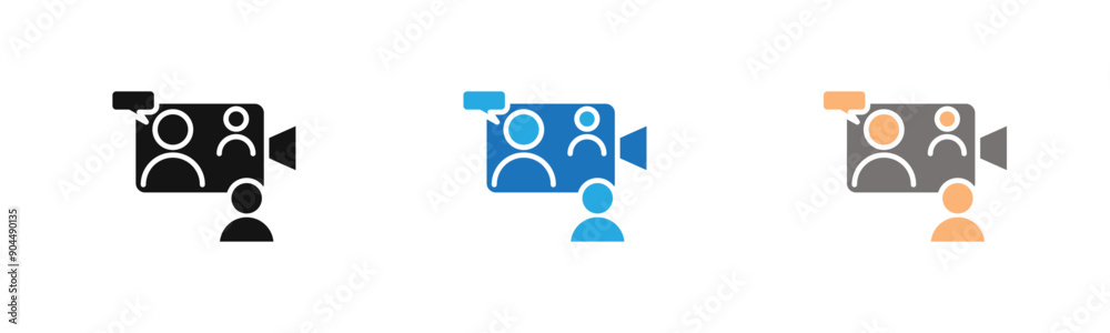 Video chat conference icon outline collection or set in black and white Video chat conference icon outline collection or set in black and white