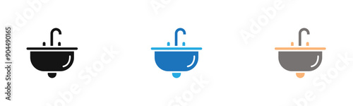 washbasin icon outline collection or set  in black and white