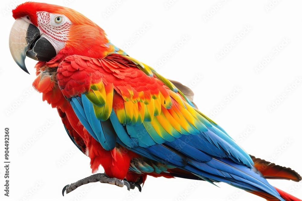 Obraz premium Vibrant macaw on white backdrop