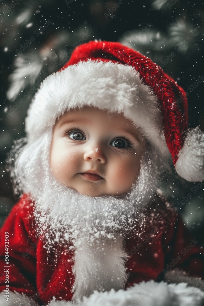picture of a little baby as santa claus with a long beard and costume in xmas atmosphere
picture of a little baby as santa claus with a long beard and costume in xmas atmosphere