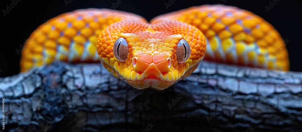 Fototapeta premium Close-Up Portrait of a Yellow and Orange Snake