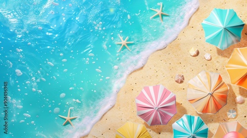 Background with Beach Umbrellas and Sand generative ai