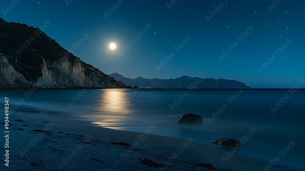 Fototapeta premium 月明かりに照らされた夜の海