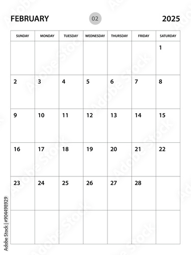 February 2025 year planner template, calendar 2025 desgin, monthly and yearly planners. organizer diary. week start Sunday, corporate planner template, Desk calendar 2025, vertical layout, vector