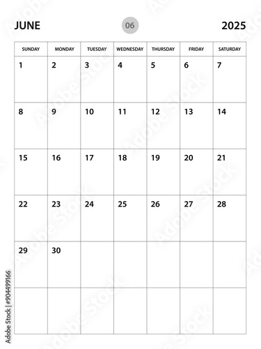 June 2025 year planner template, calendar 2025 desgin, monthly and yearly planners. organizer diary. week start Sunday, corporate planner template, Desk calendar 2025, vertical layout, vector