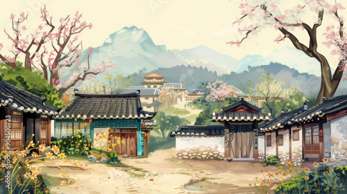 Korean traditional fairy tale The Village of the Hunch