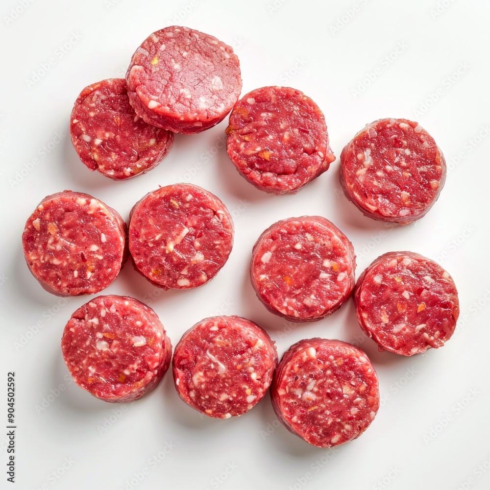 Fresh raw beef burger patties arranged on a white background. Perfect for grilling or frying. Oil-free healthy cooking. Ideal for food blogs, recipe sites, and culinary content. AI Fresh raw beef burger patties arranged on a white background. Perfect for grilling or frying. Oil-free healthy cooking. Ideal for food blogs, recipe sites, and culinary content. AI