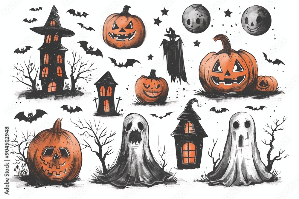 Hand-Drawn Halloween Invitation and Greeting Card Set Hand-Drawn Halloween Invitation and Greeting Card Set