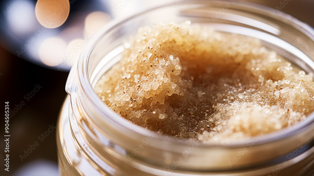 Body scrub in a jar, macro cosmetics product Body scrub in a jar, macro cosmetics product