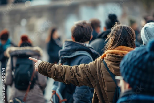 Group Of People Engaged In Discussion While Walking Through A Busy Urban Area During Late Afternoon