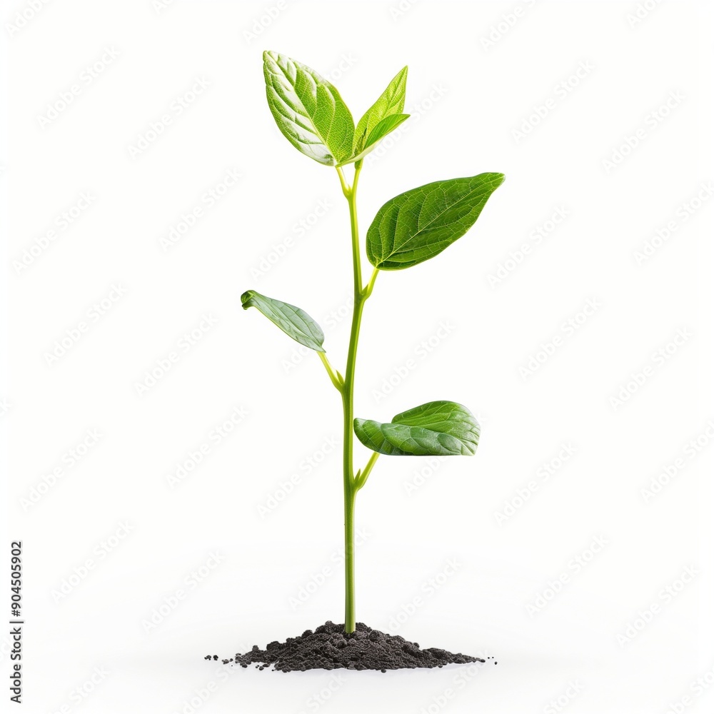Vibrant Green Seedling Growing in Soil - Close-Up Photograph of Fresh Plant in White Background for Environmental and Botanical Concepts Vibrant Green Seedling Growing in Soil - Close-Up Photograph of Fresh Plant in White Background for Environmental and Botanical Concepts