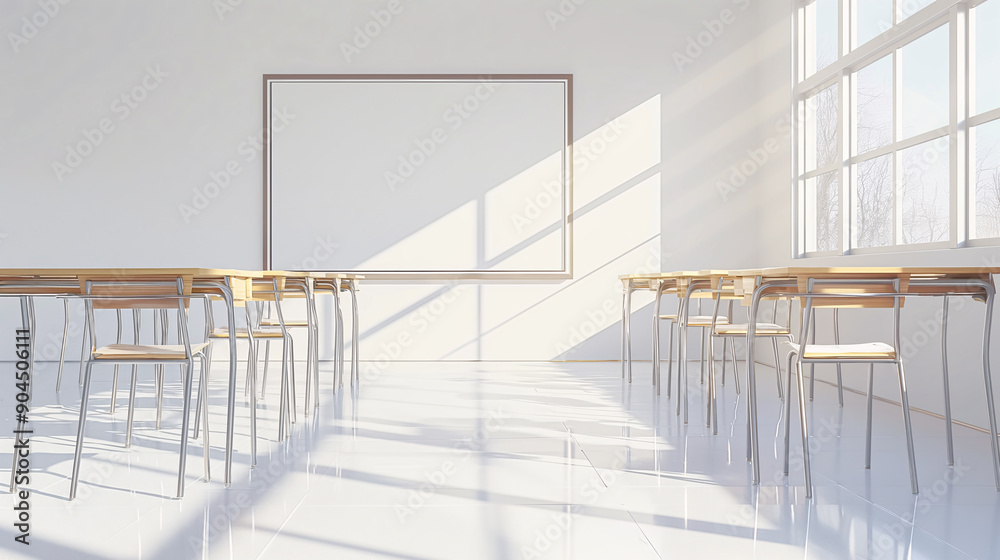 Empty classroom with the sun shining through the window Empty classroom with the sun shining through the window